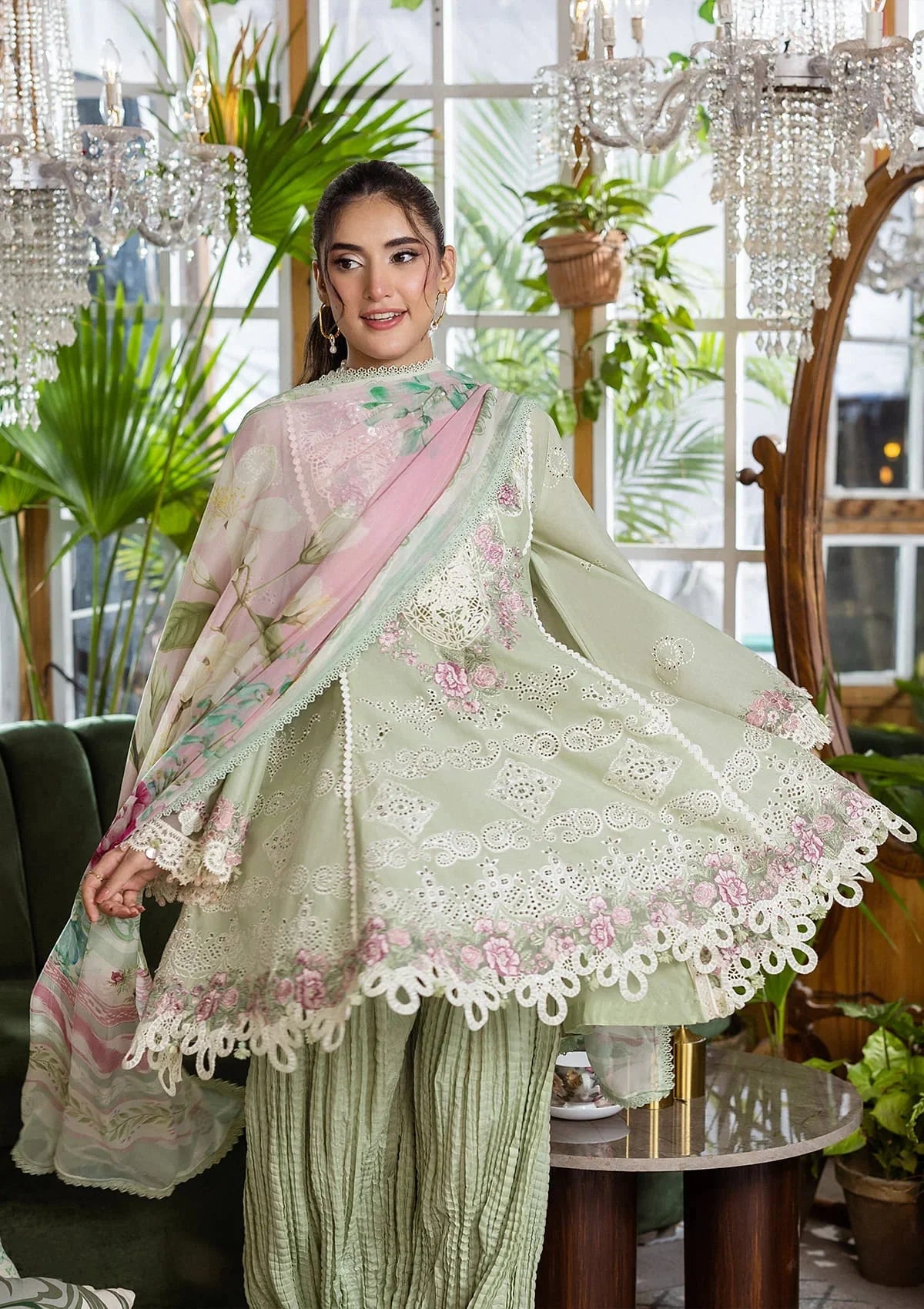 Elaf Ecraft Chikankari Chiffon '25 Eec-5B Matcha