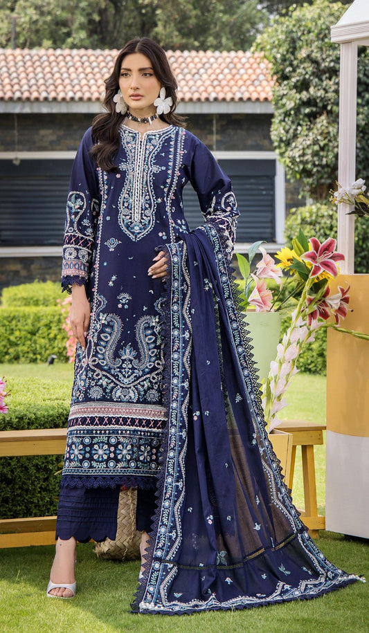 Eshaisha Luxury Lawn'25 Royal Blue Bloom