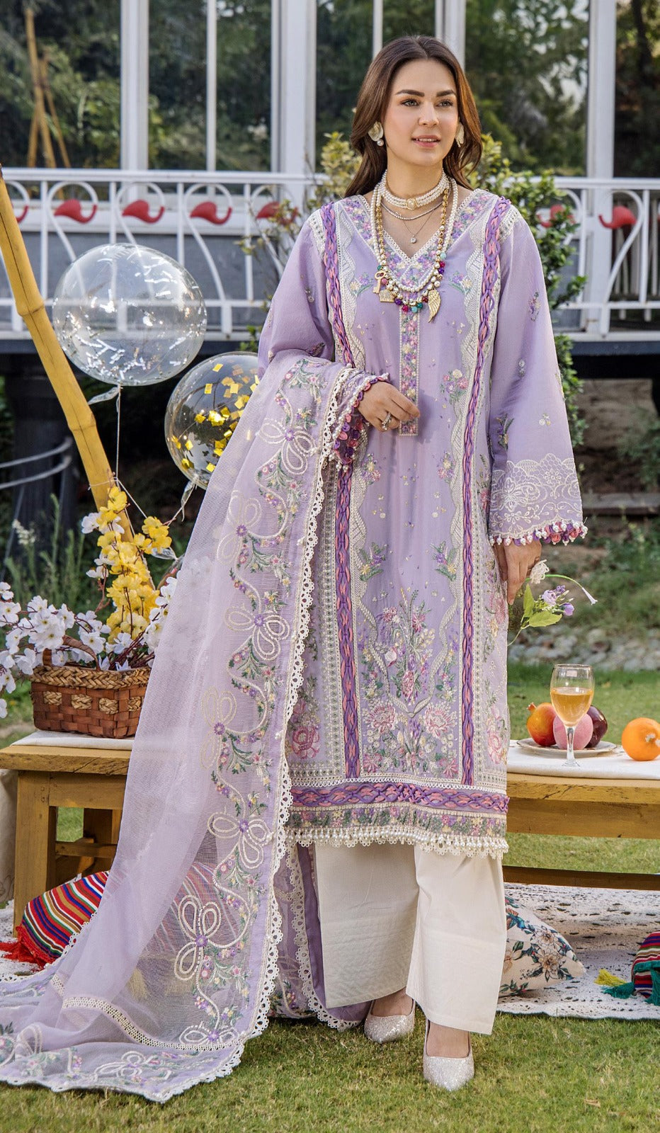 Eshaisha Luxury Lawn'25 Purple Blossom Outfit