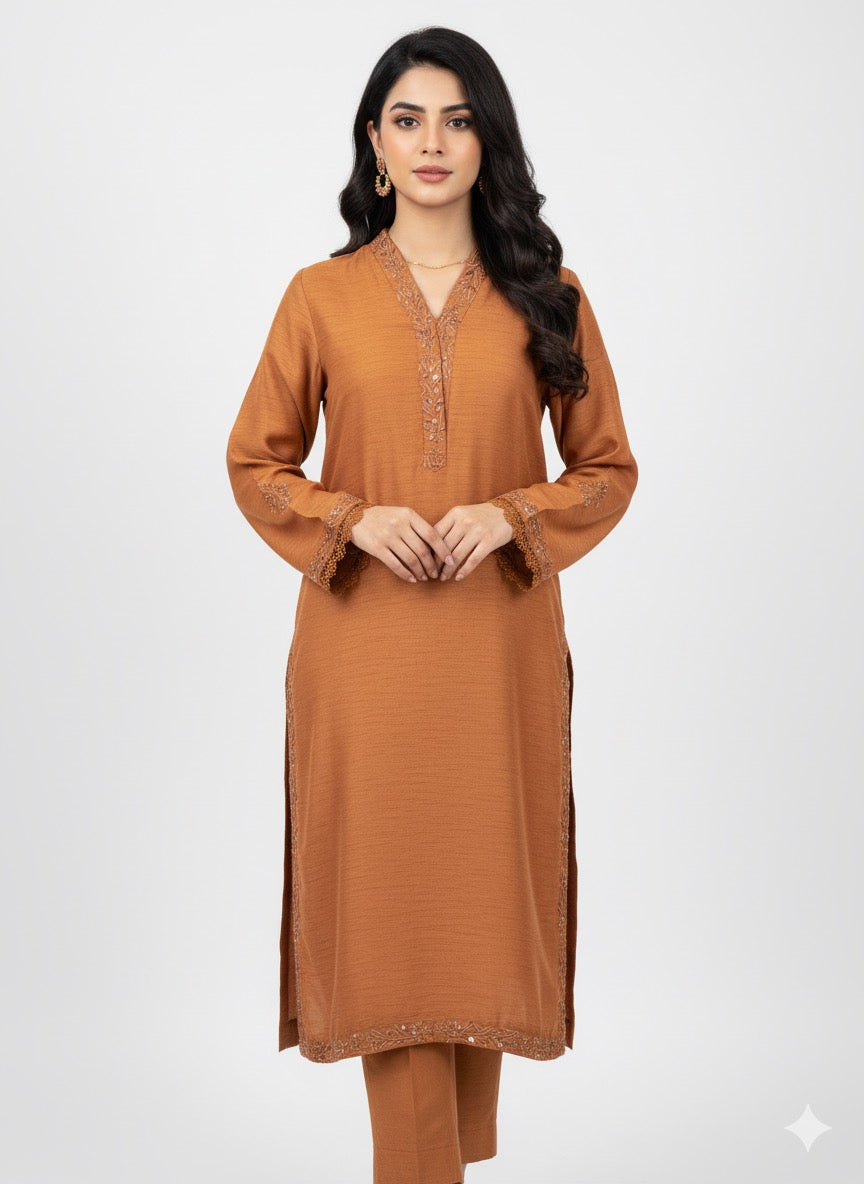 Raw Silk 2Pcs Stitched (Celestial Gold)