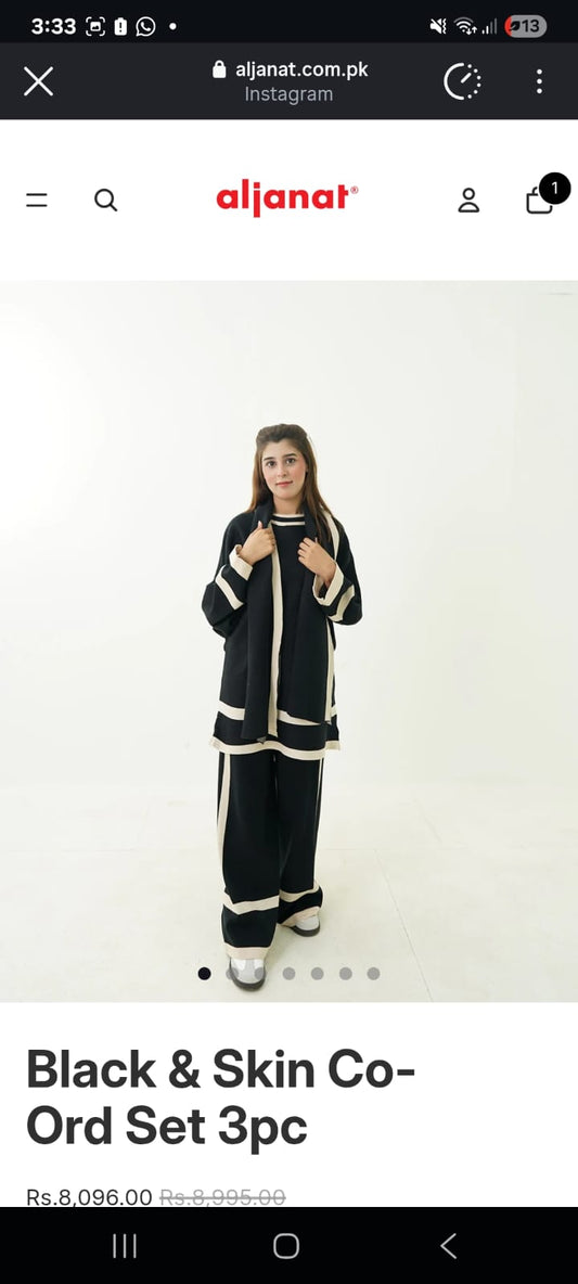 Black & Skin Co-Ord Set 3pc