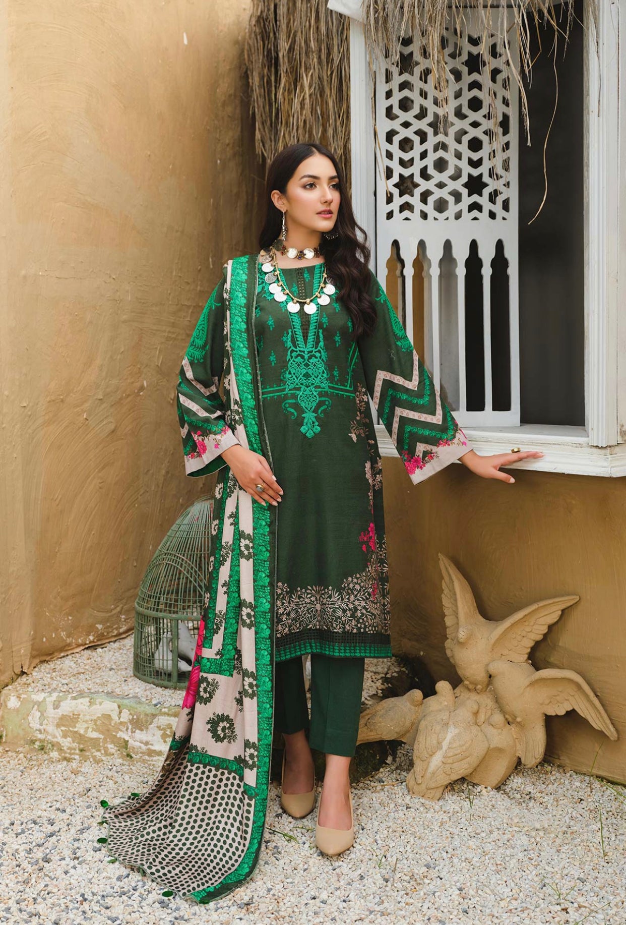3 Pc Unstitched Embroidered Suit QEK-03