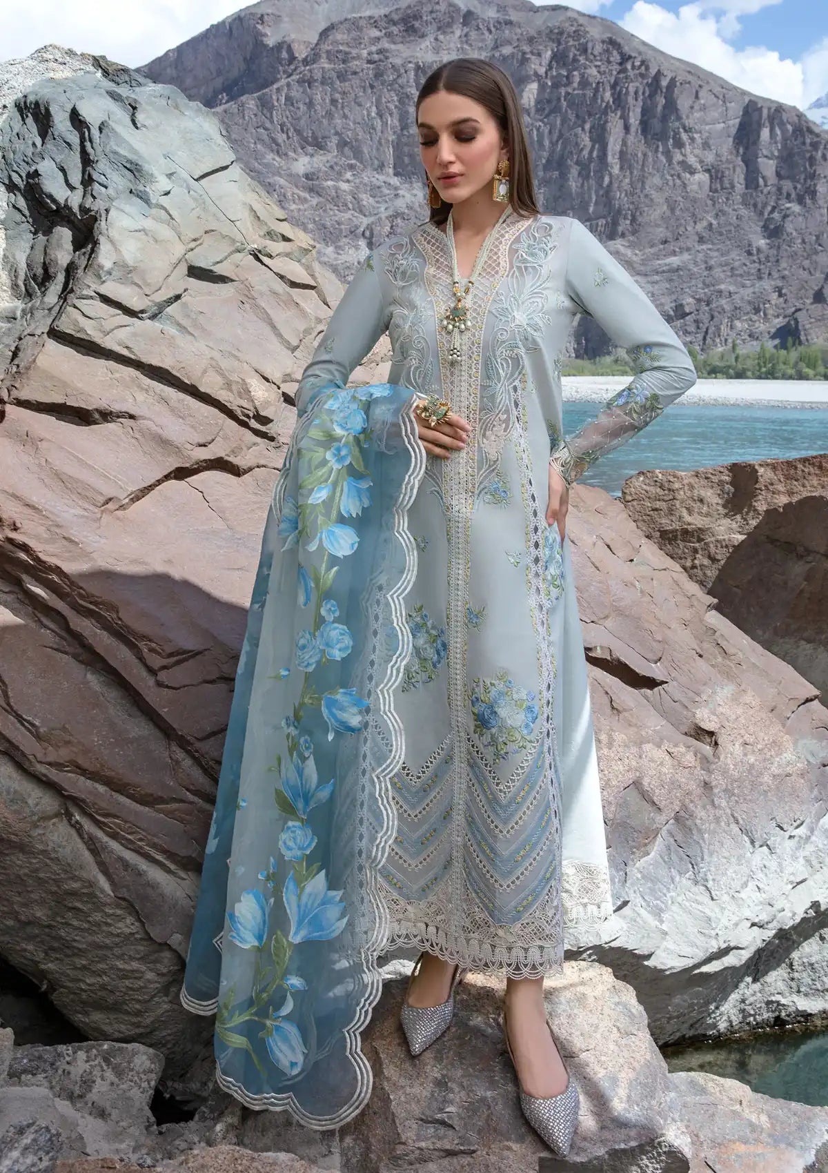 Crimson Luxury Lawn'24 D-03A-Forget Me Not-Ice Blue