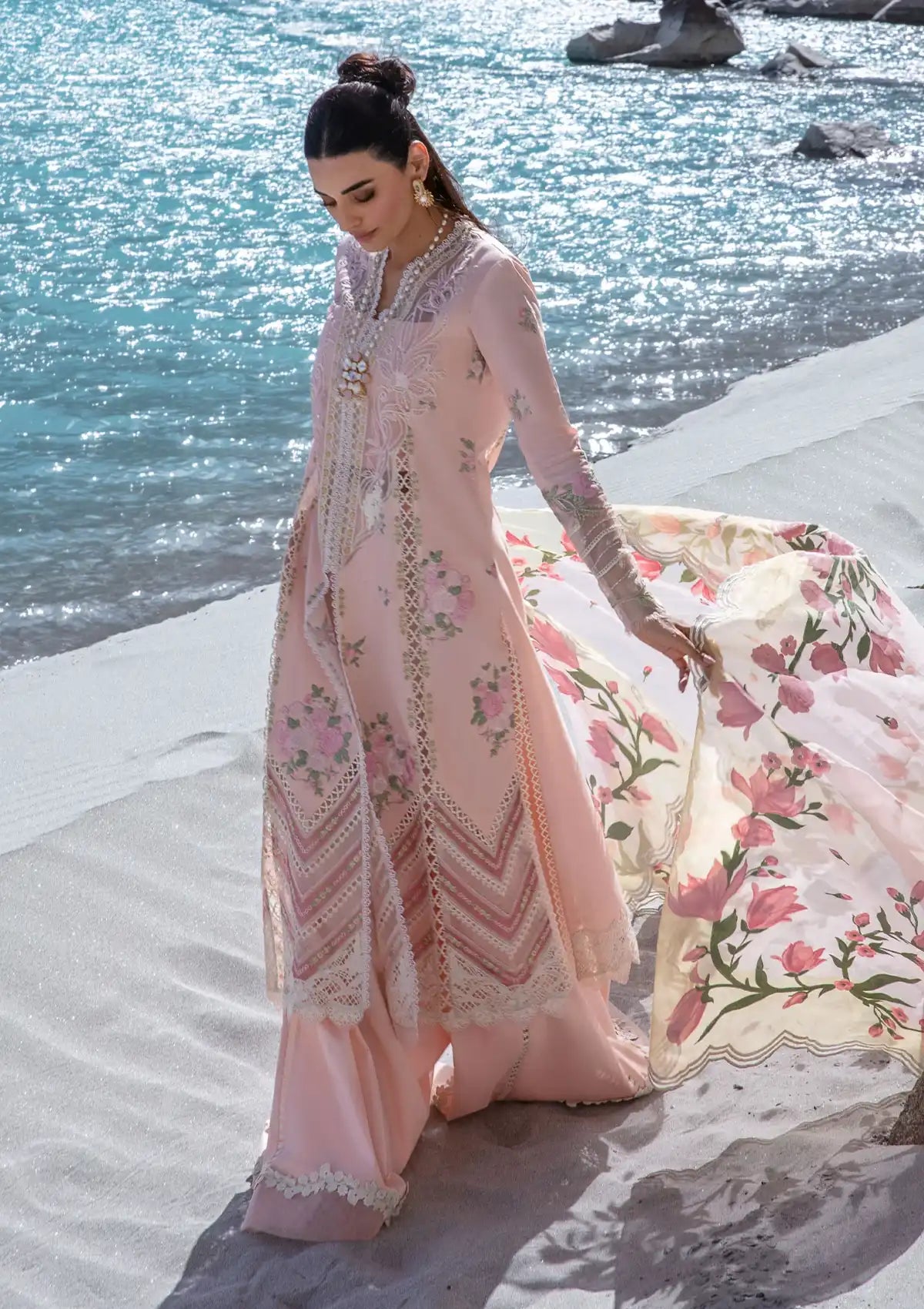 Crimson Luxury Lawn'24 D-03B-Forget Me Not-Sorbet Pink