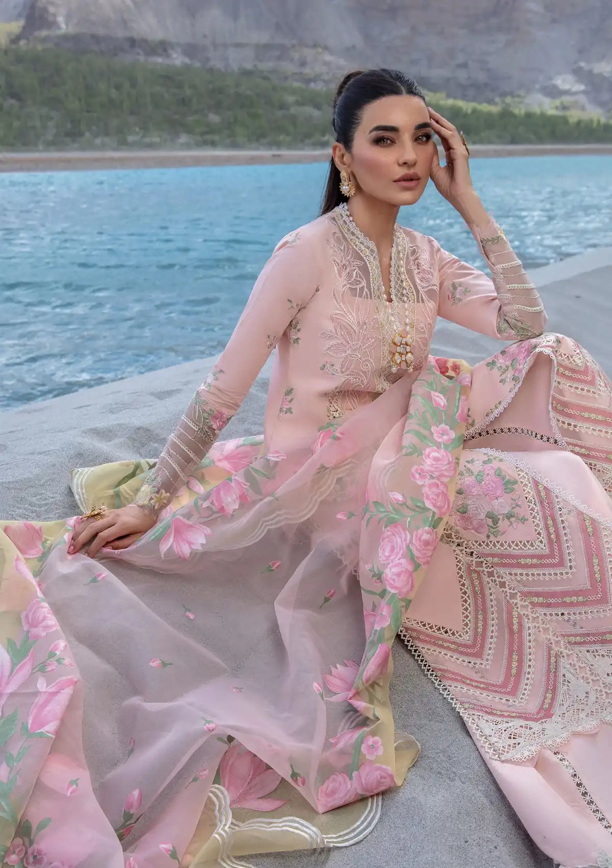 Crimson Luxury Lawn'24 D-03B-Forget Me Not-Sorbet Pink