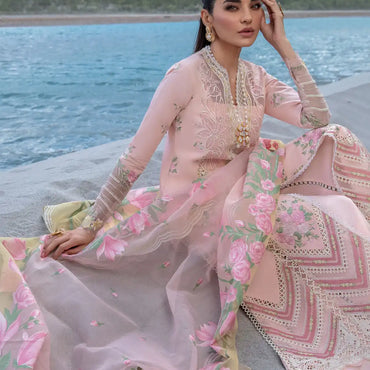 Crimson Luxury Lawn'24 D-03B-Forget Me Not-Sorbet Pink