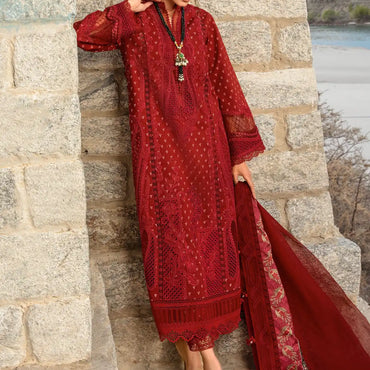 Crimson Luxury Lawn'24 D-01A-Dancing Paisleys-Ruby