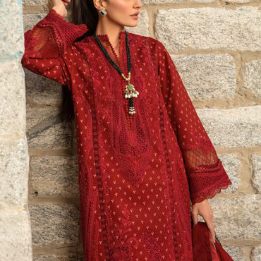 Crimson Luxury Lawn'24 D-01A-Dancing Paisleys-Ruby