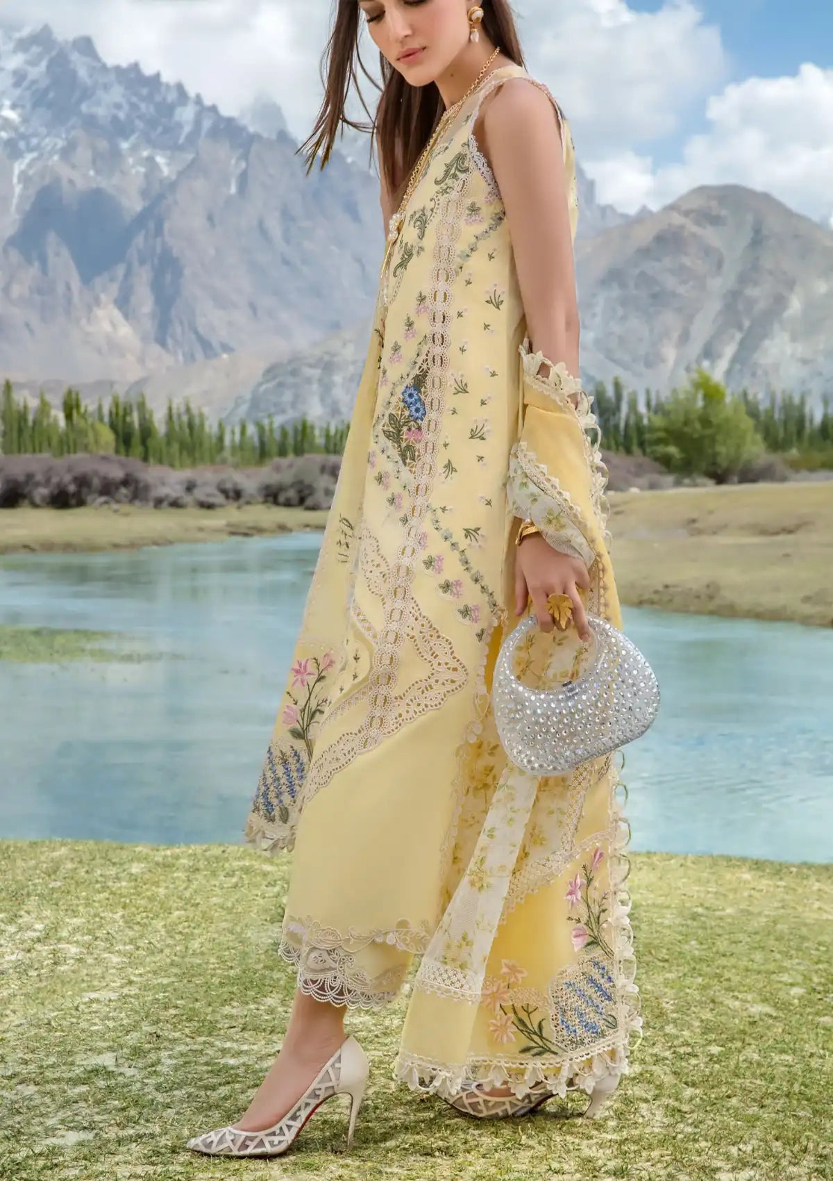 Crimson Luxury Lawn'24 D-02A-A French Brunch-Sunflower Yellow