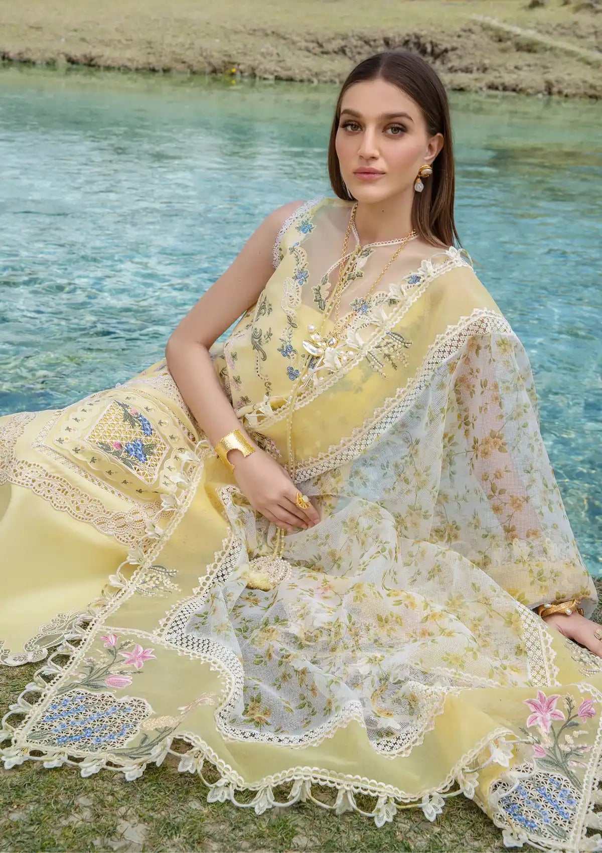 Crimson Luxury Lawn'24 D-02A-A French Brunch-Sunflower Yellow