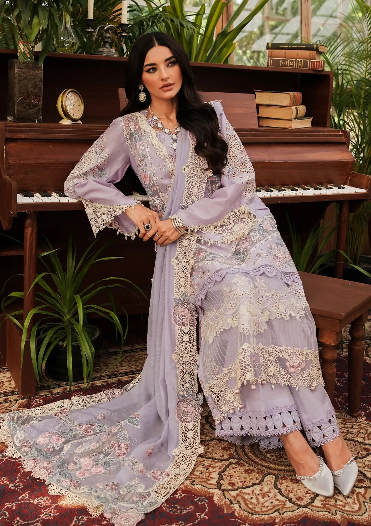 Kahf Luxury Lawn'24 KLE-01B Lilac - Mohsin Saeed Fabrics