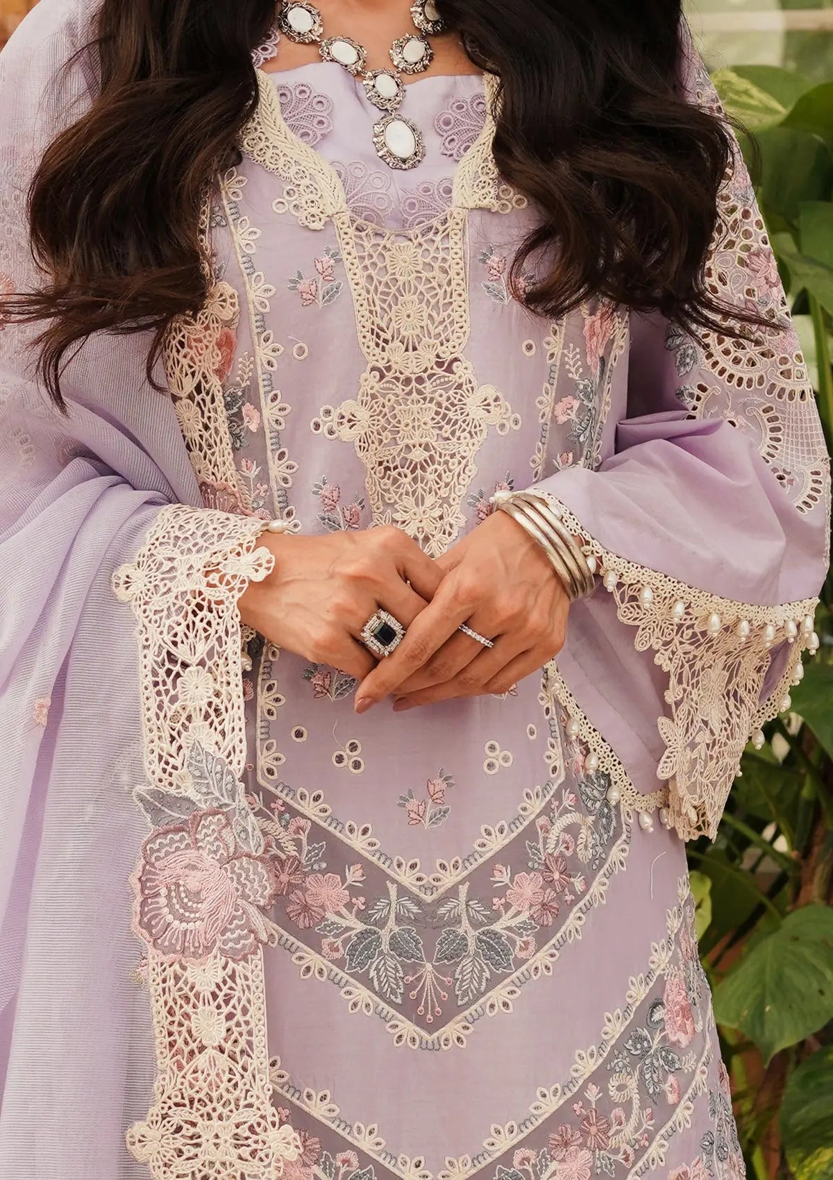 Kahf Luxury Lawn'24 KLE-01B Lilac - Mohsin Saeed Fabrics