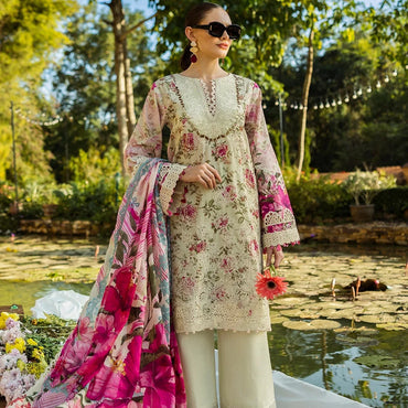 Elaf Chikankari Lawn'25 ELK-06B ROSES & WHITES