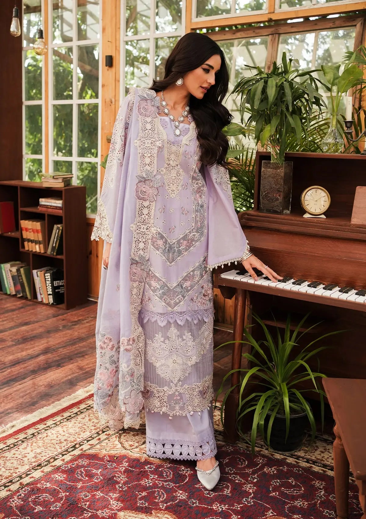 Kahf Luxury Lawn'24 KLE-01B Lilac - Mohsin Saeed Fabrics