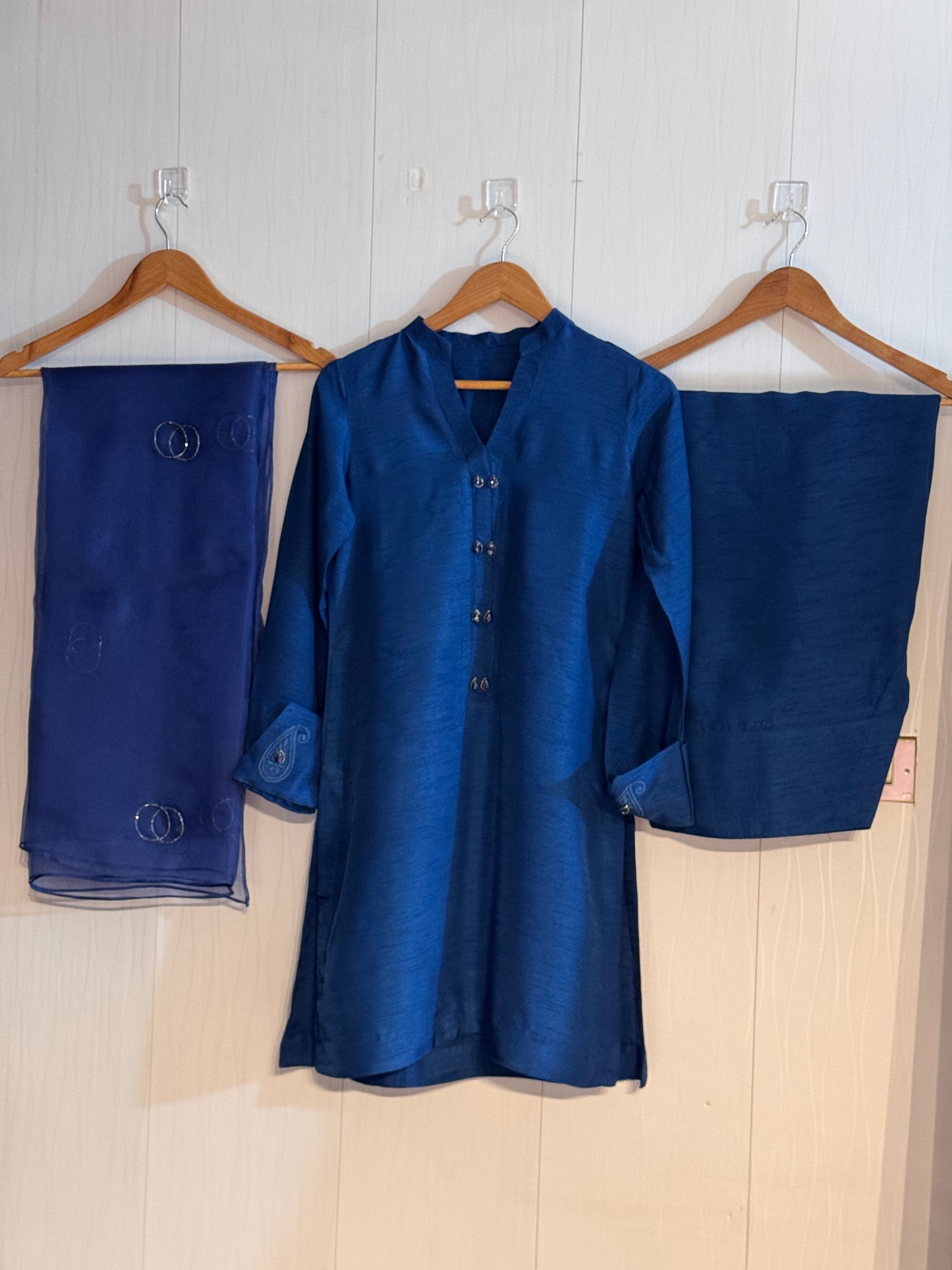 Raw Silk 2pcs  Stitched(Royal Blue)