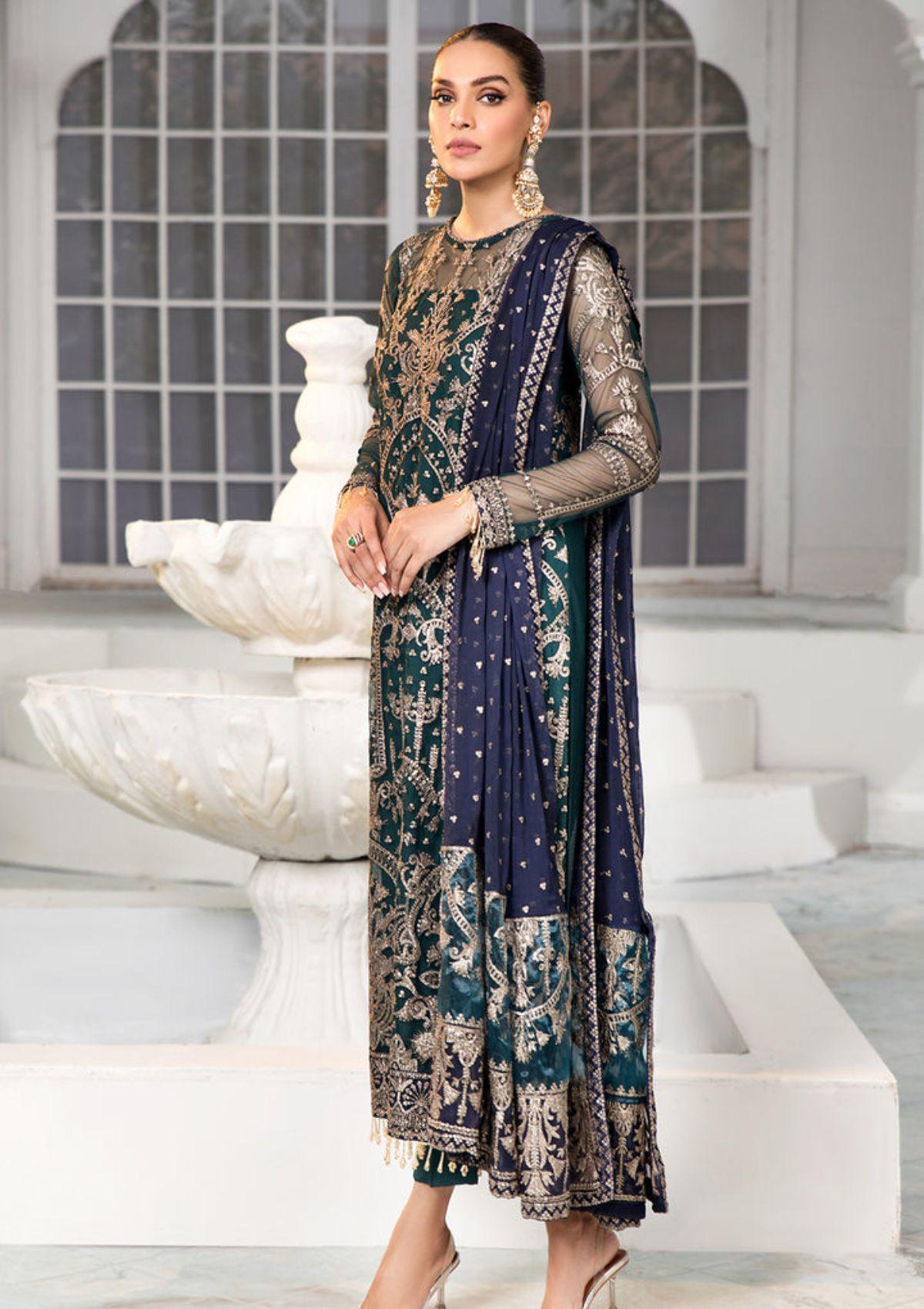 Embroidered Ada work and heavily Embellished Wedding & formal dresses available at mohsin saeed Fabrics online store. 