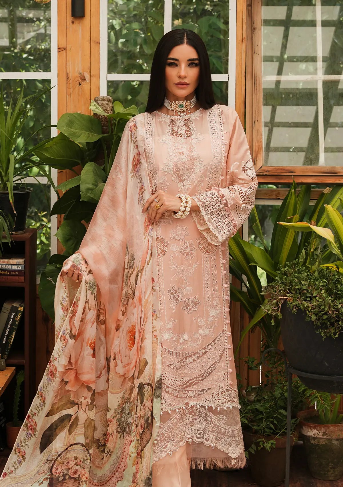 Kahf Luxury Lawn'24 KLE-03A Flamingo - Mohsin Saeed Fabrics