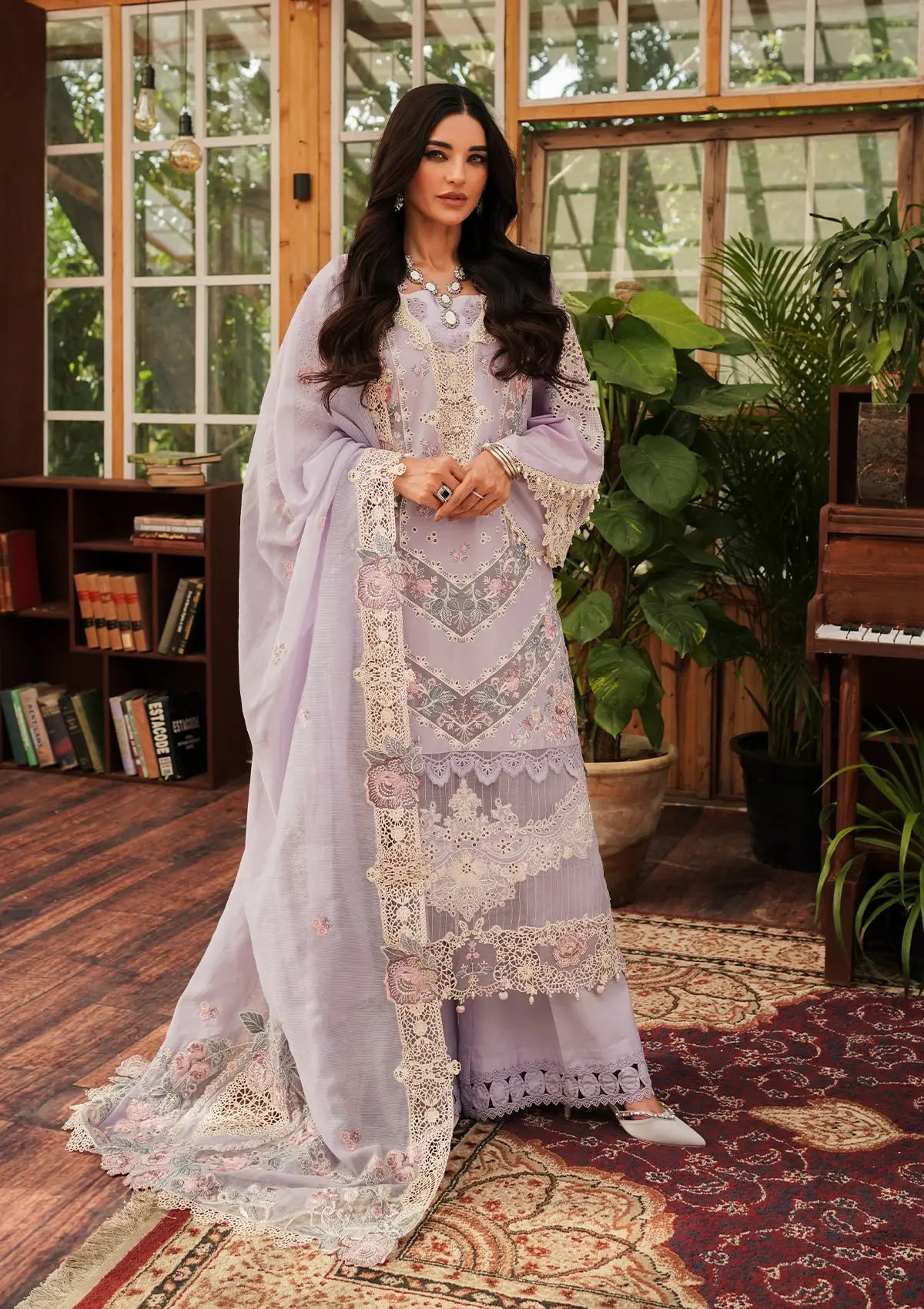 Kahf Luxury Lawn'24 KLE-01B Lilac - Mohsin Saeed Fabrics