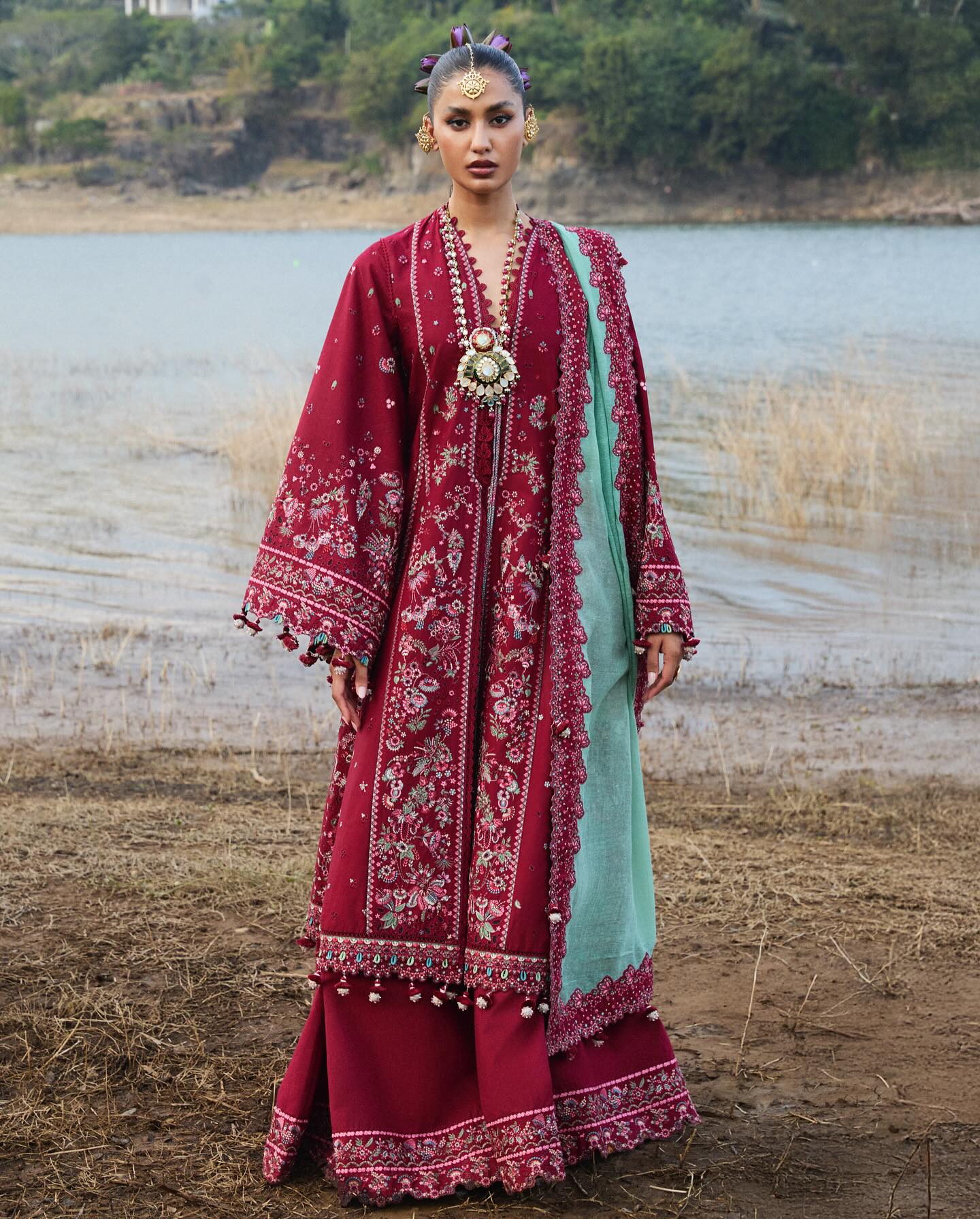 Hussain Rehar Luxury Lawn'25 Mahogany