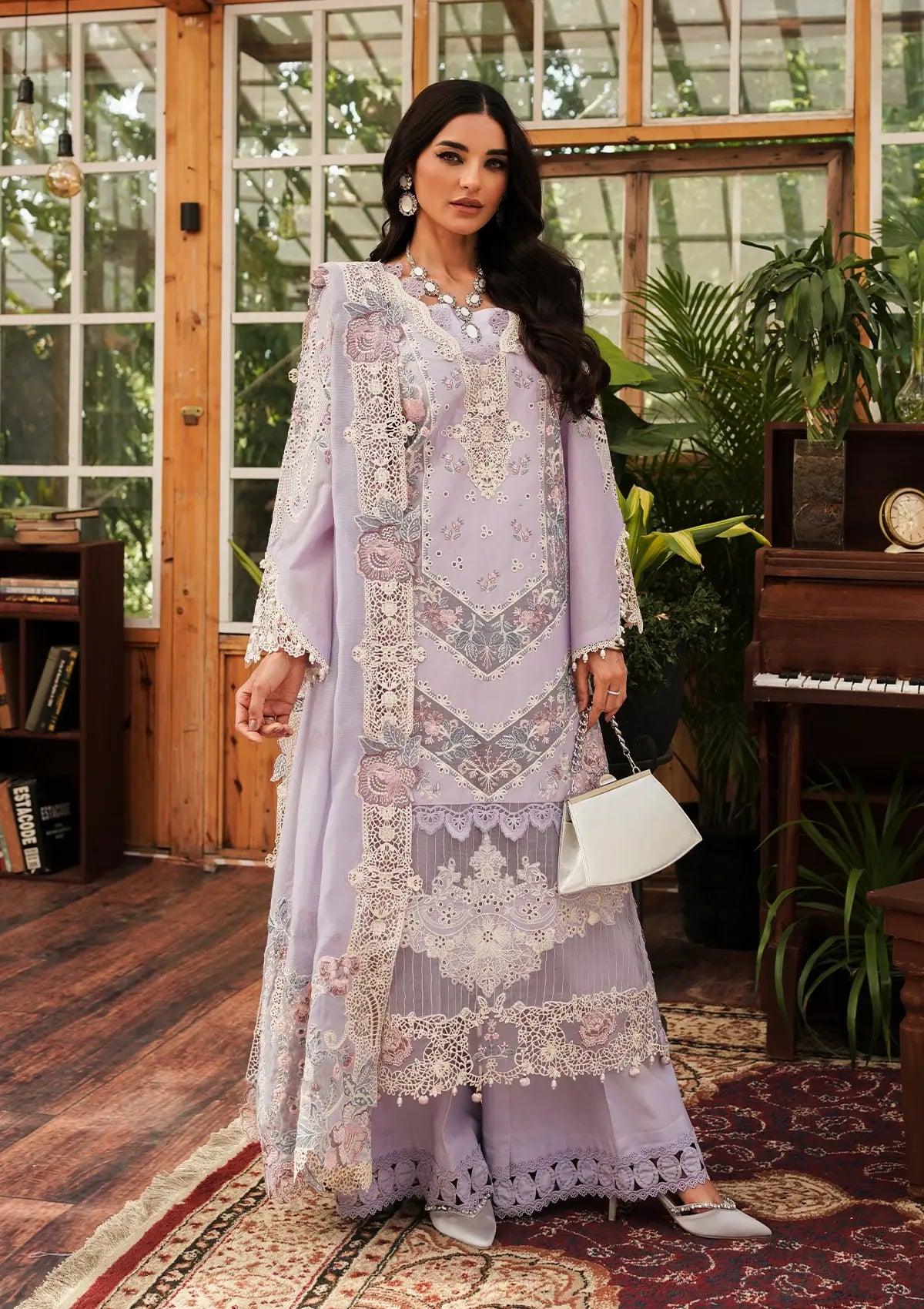 Kahf Luxury Lawn'24 KLE-01B Lilac - Mohsin Saeed Fabrics