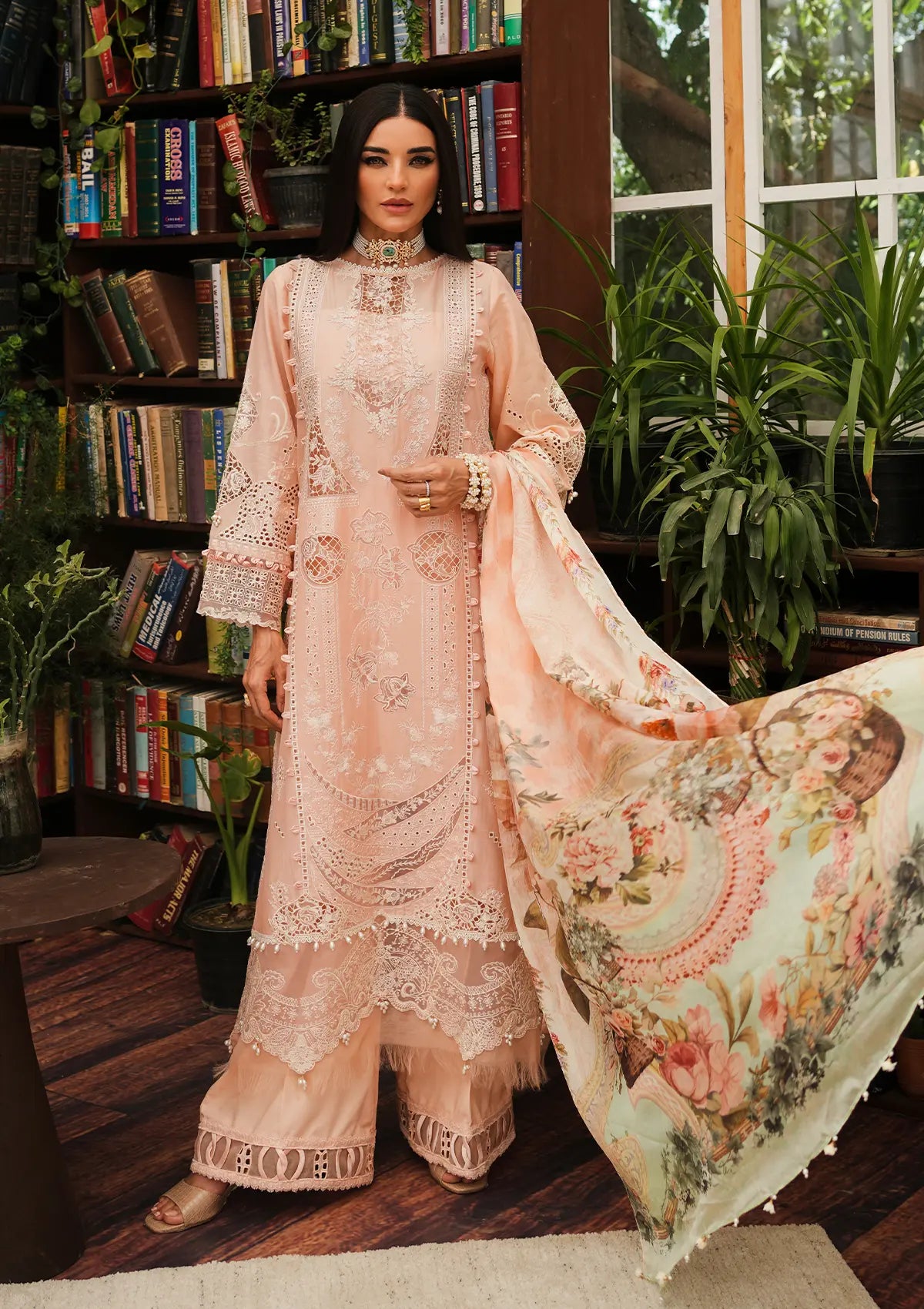 Kahf Luxury Lawn'24 KLE-03A Flamingo - Mohsin Saeed Fabrics