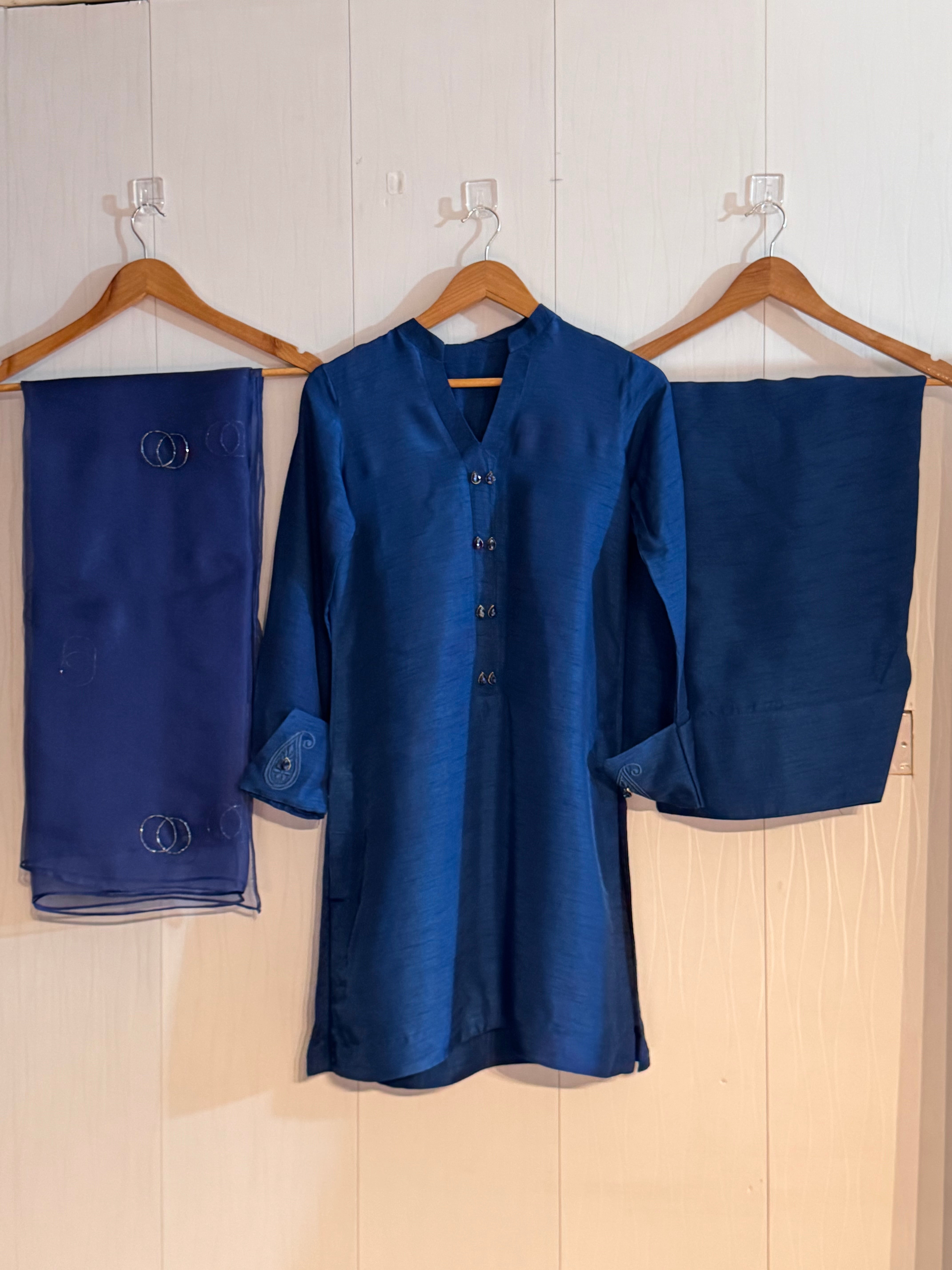 Raw Silk 2pcs  Stitched(Royal Blue)