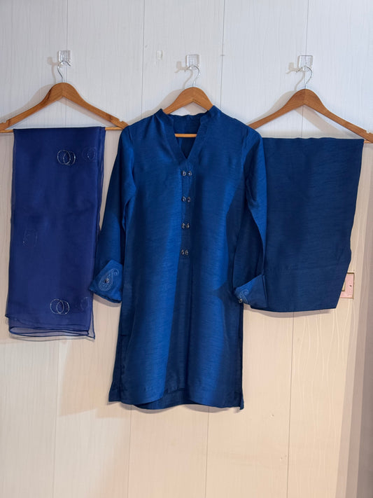 Raw Silk 2pcs  Stitched(Royal Blue)