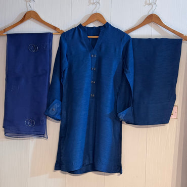 Raw Silk 2pcs  Stitched(Royal Blue)