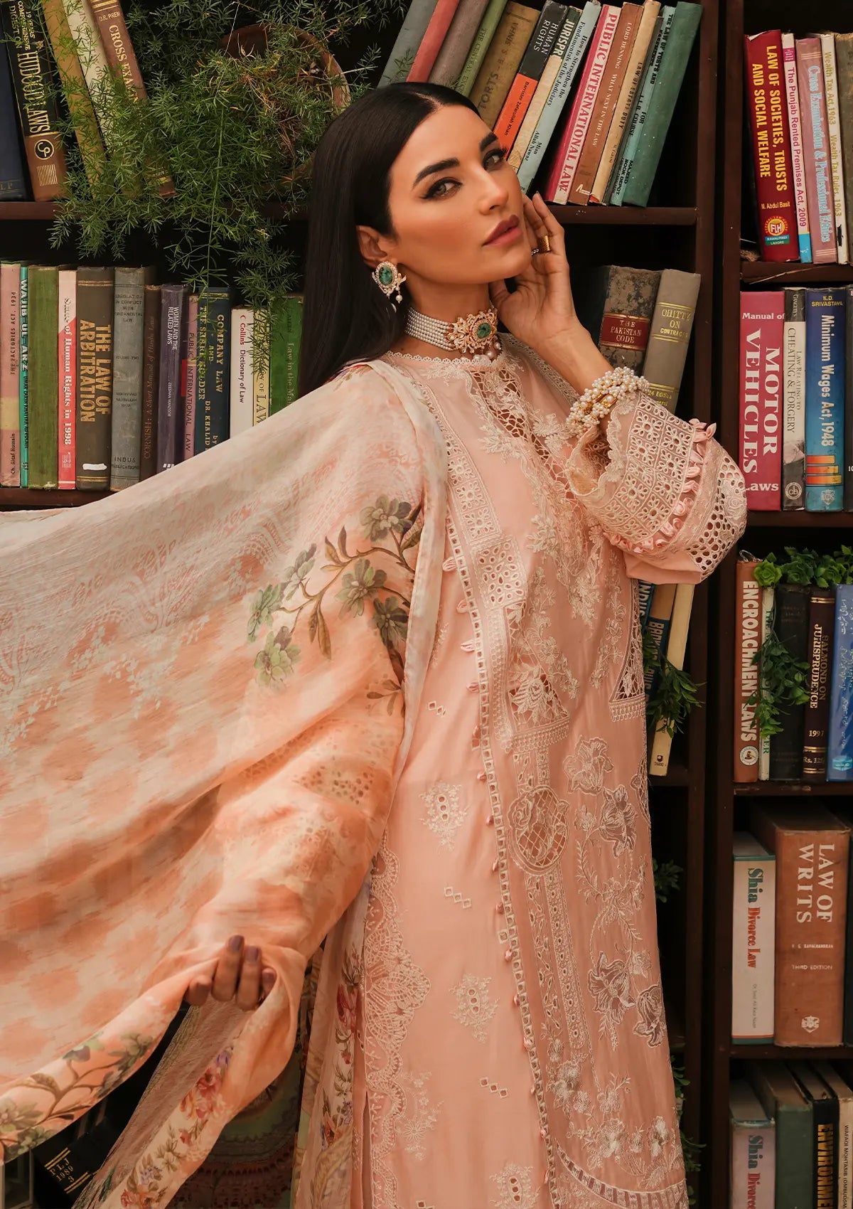 Kahf Luxury Lawn'24 KLE-03A Flamingo - Mohsin Saeed Fabrics