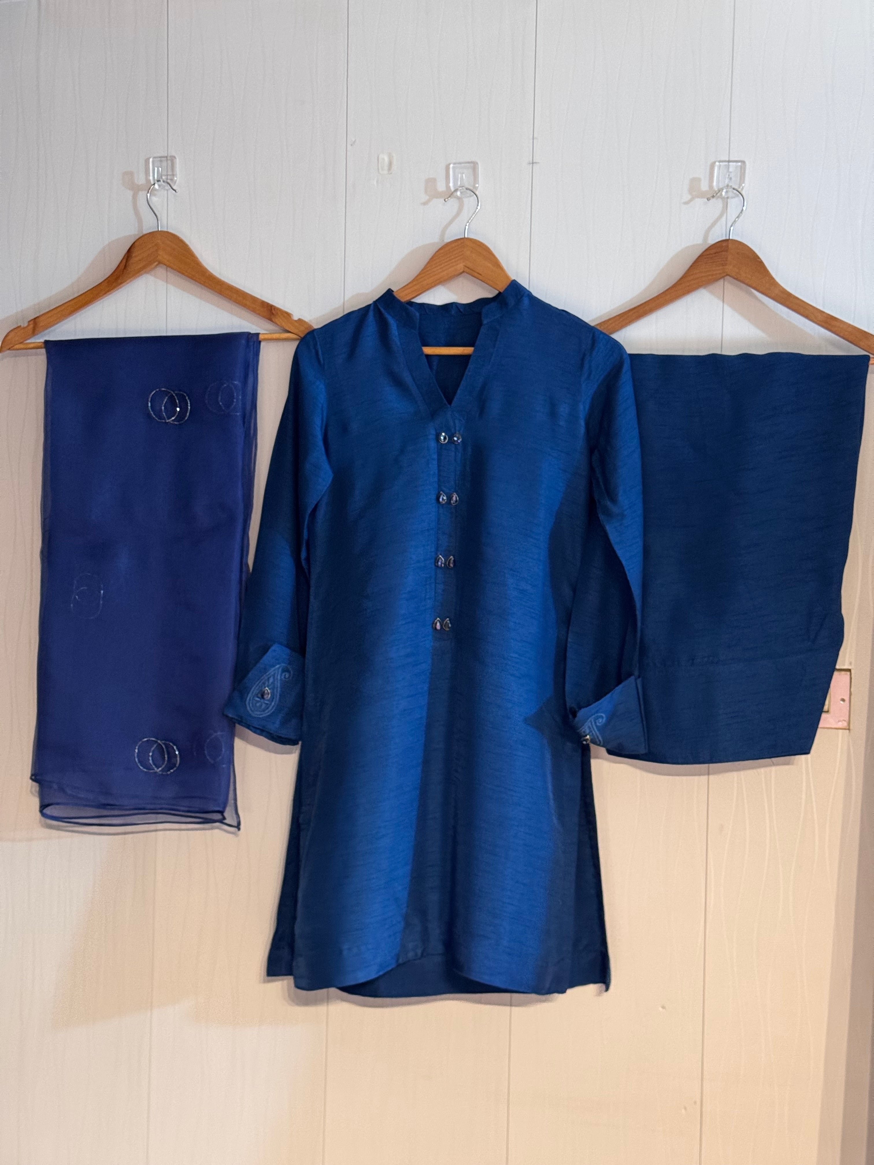 Raw Silk 2pcs  Stitched(Royal Blue)