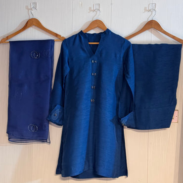 Raw Silk 2pcs  Stitched(Royal Blue)