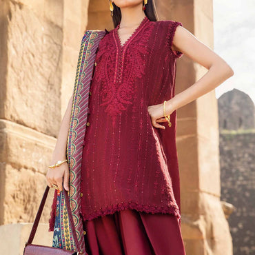 3 Piece Unstitched Printed Linen Suit | MPT-2409-B