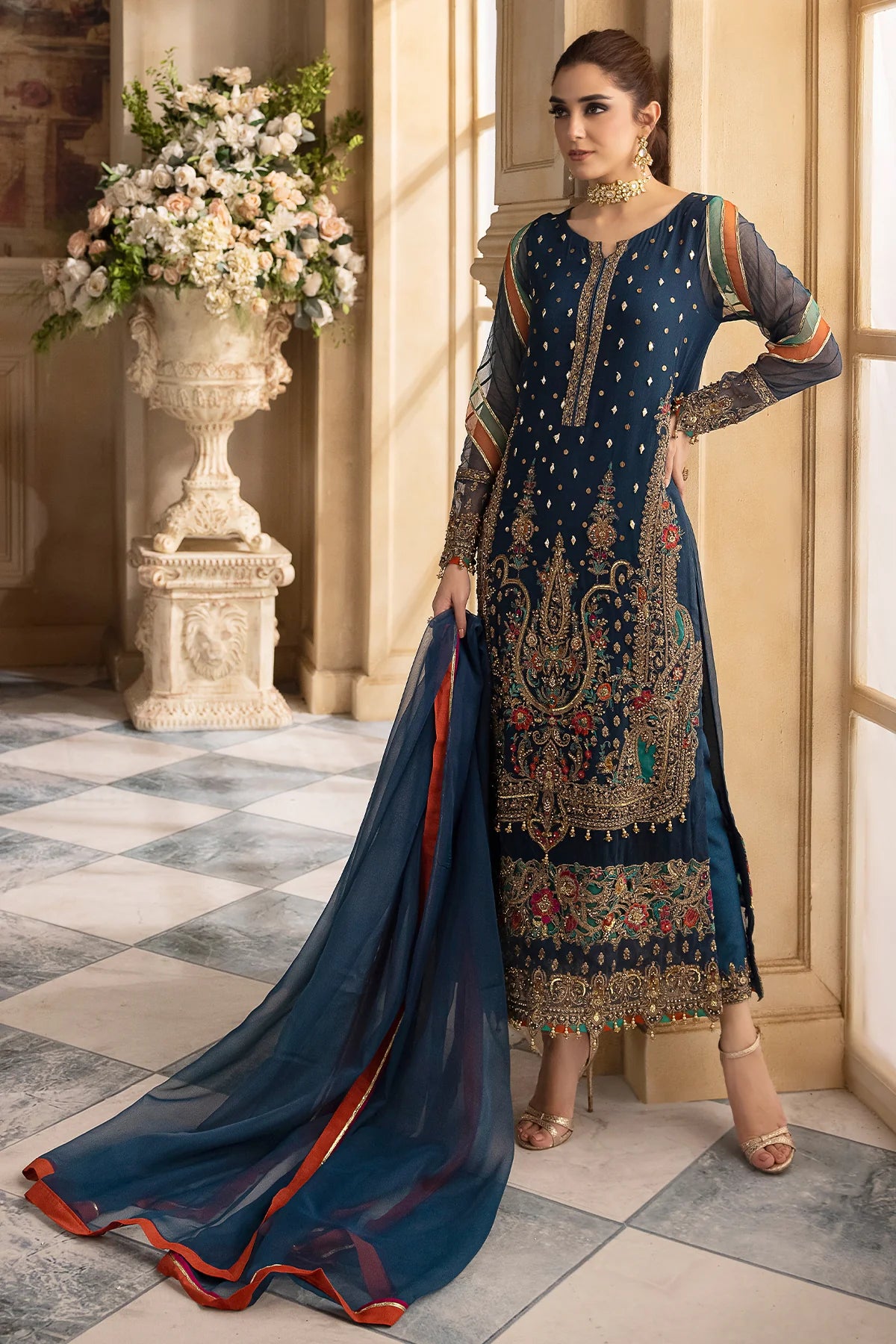 3-PC UNSTITCHED PREMIUM LUXURY HANDWORK CHIFFON WITH PREMIUM EMBROIDERED DUPATTA DJW4-09