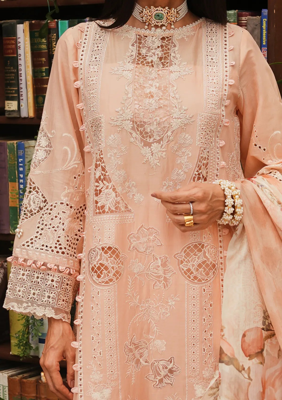 Kahf Luxury Lawn'24 KLE-03A Flamingo - Mohsin Saeed Fabrics