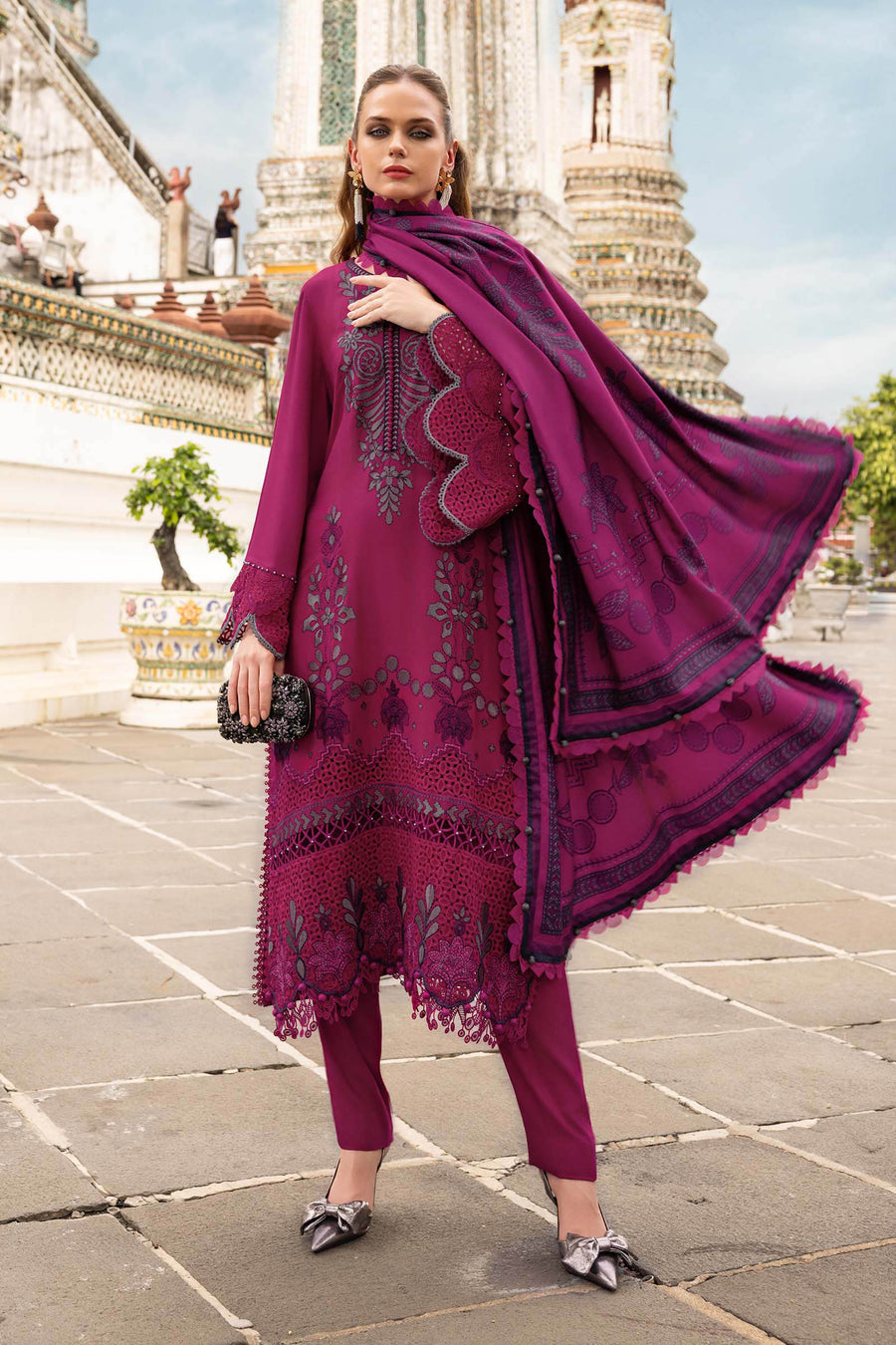 3 Piece Unstitched Embroidered Twill Linen Suit 4B