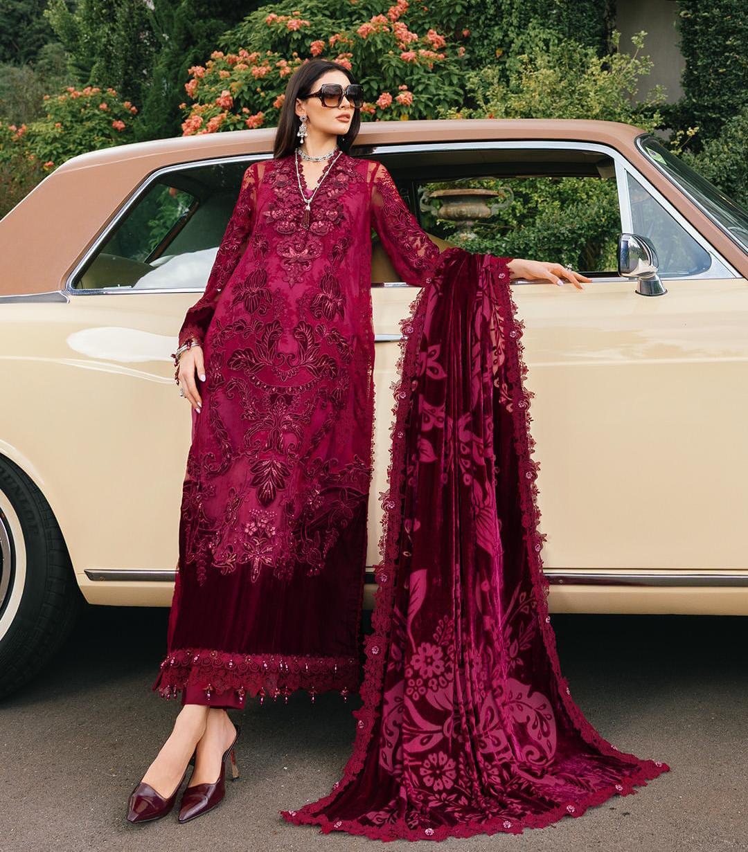 Maria.B Winter Luxe Embroidered Chantilly Unstitched 3Pc Suit D-08