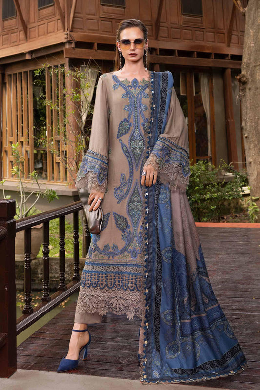 3 Piece Unstitched Embroidered Twill Linen Suit 6A