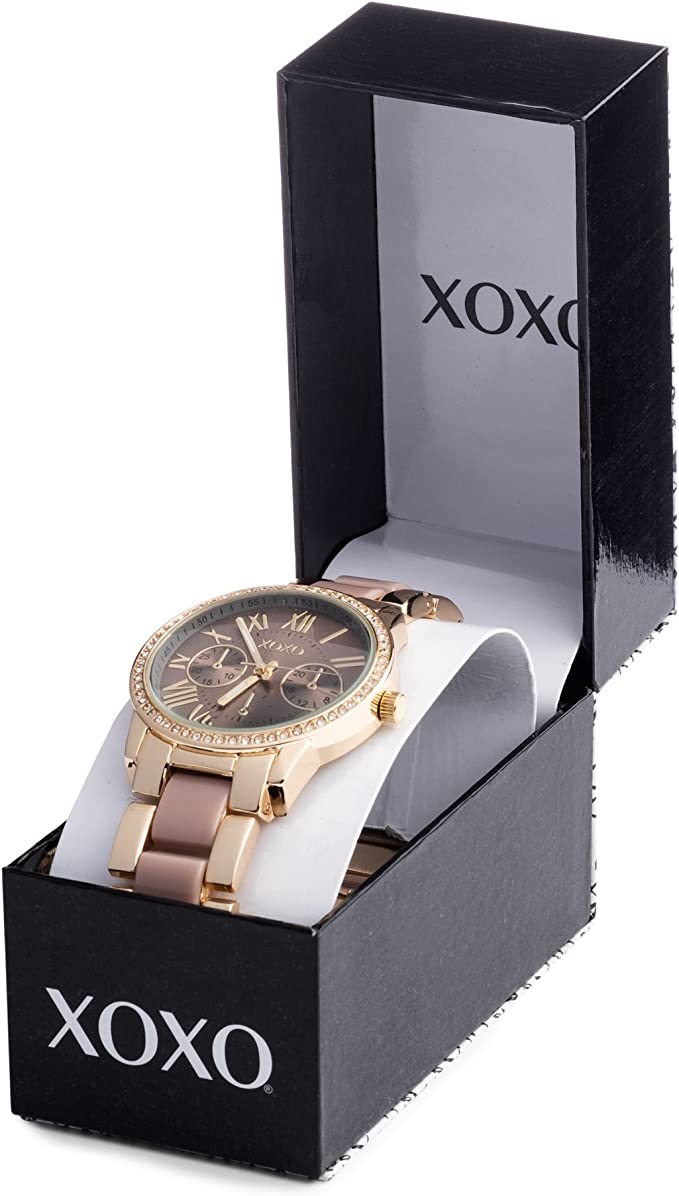 XOXO Women's Analog Watch with Crystal-Inset Bezel, Gold and Rose Gold Watch Two-Tone Chain Link Strap Model: XO5873