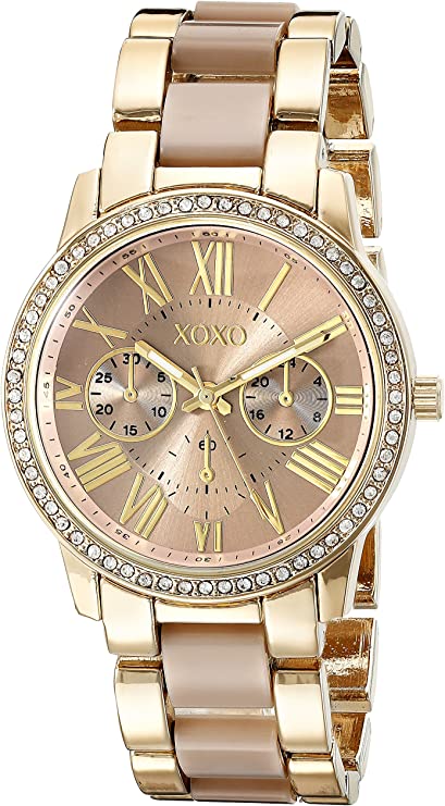 XOXO Women's Analog Watch with Crystal-Inset Bezel, Gold and Rose Gold Watch Two-Tone Chain Link Strap Model: XO5873