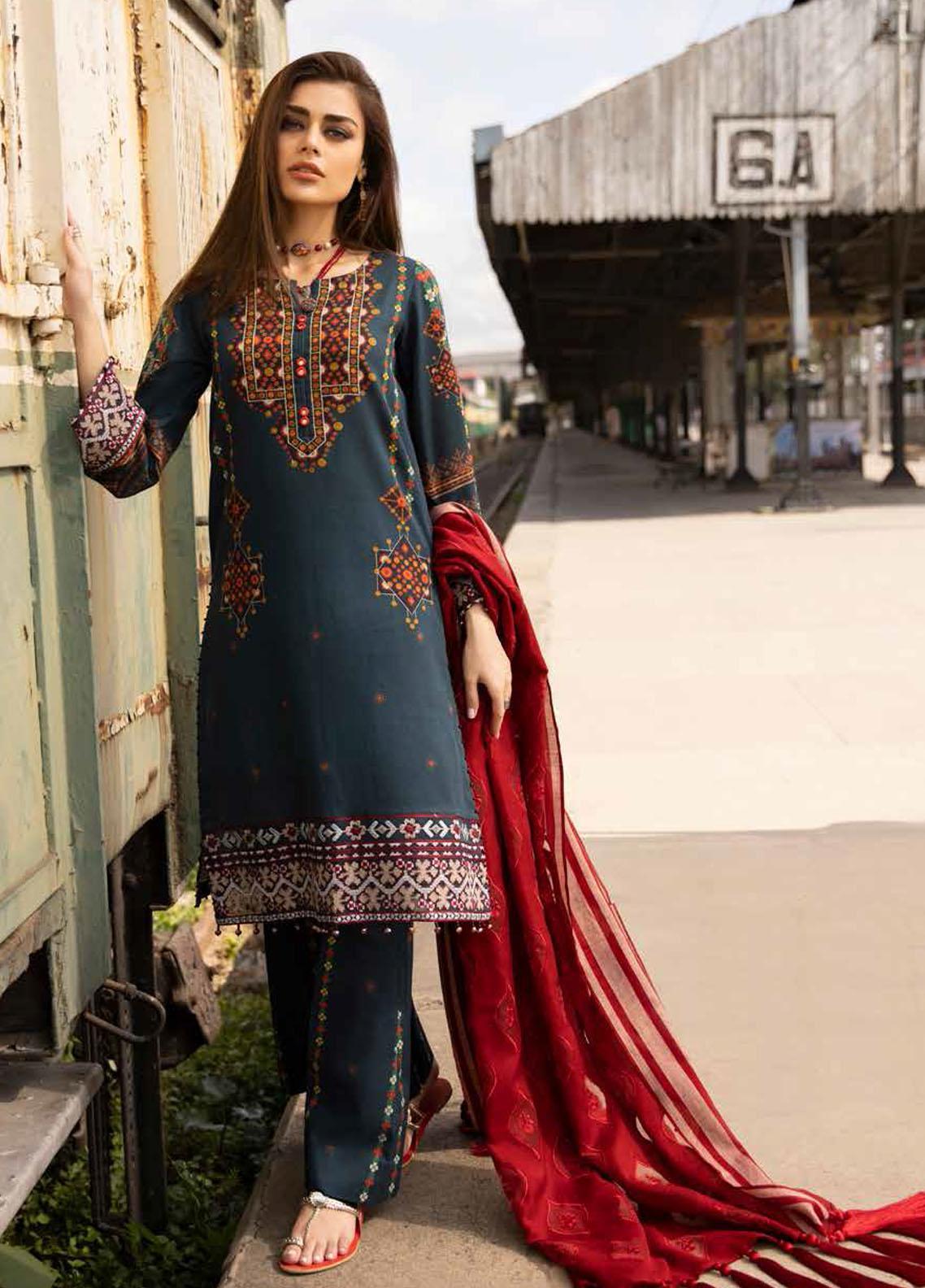 Maya by Nureh Embroidered Slub Khaddar Suits Unstitched 3 Piece NU21MW NW-46 - Winter Collection