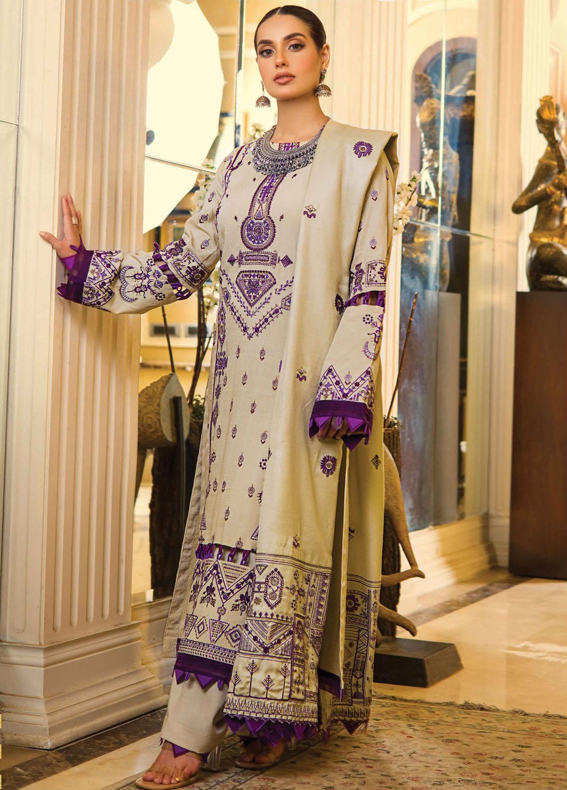 Rang Rasiya Embroidered Dobby Linen Suits Unstitched 3 Piece RR21PW D-15 OPAS - Winter Collection
